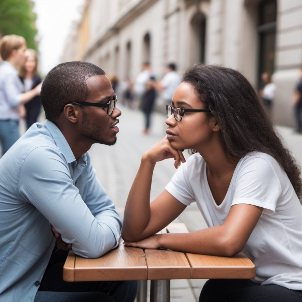 Dues persones joves mantenint una conversa profunda en un local